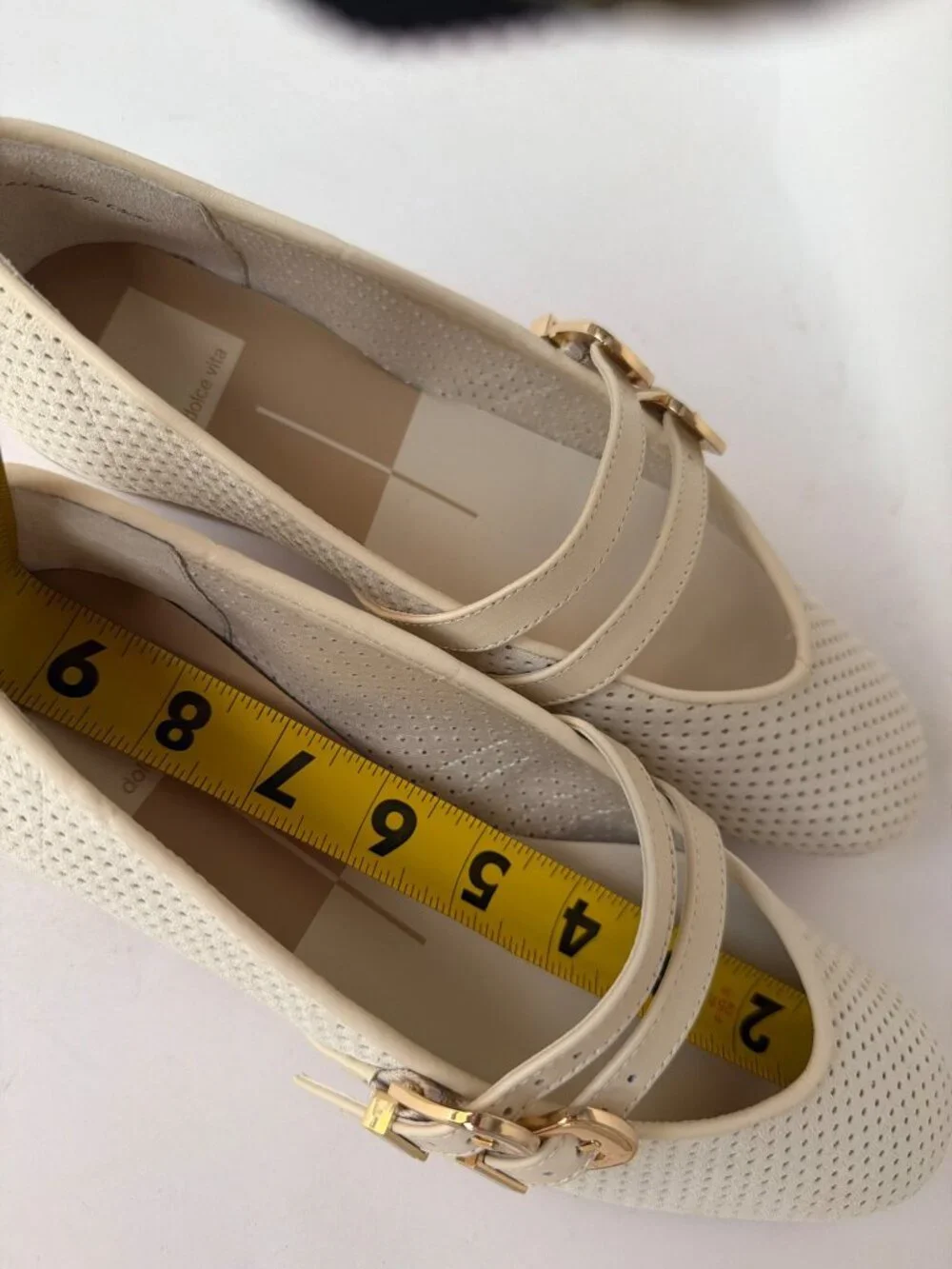 Dolce Vita Baylee Mary Jane Flats Double Buckle Bone Ivory Leather Size 8.5